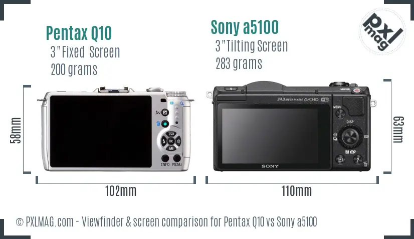 Pentax Q10 vs Sony a5100 Screen and Viewfinder comparison