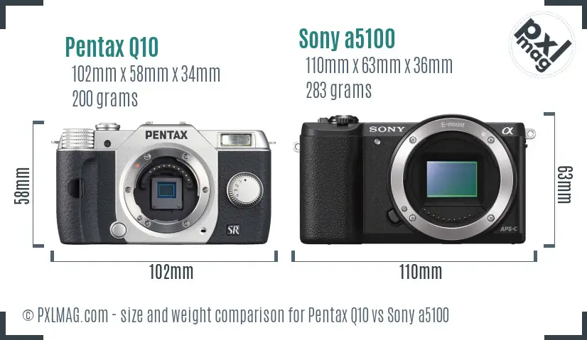 Pentax Q10 vs Sony a5100 size comparison