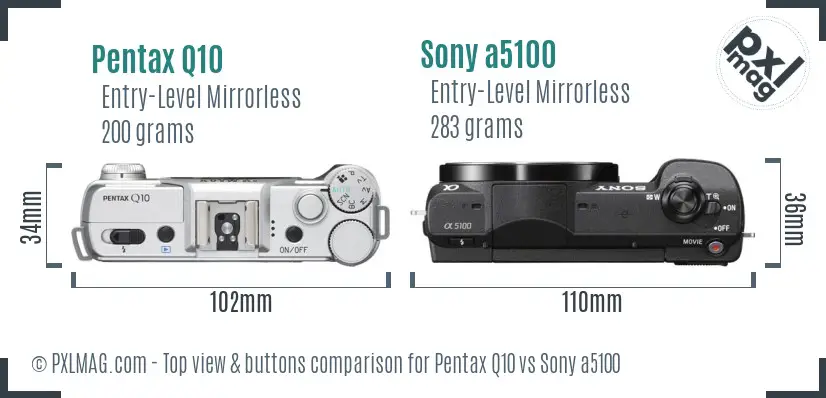Pentax Q10 vs Sony a5100 top view buttons comparison