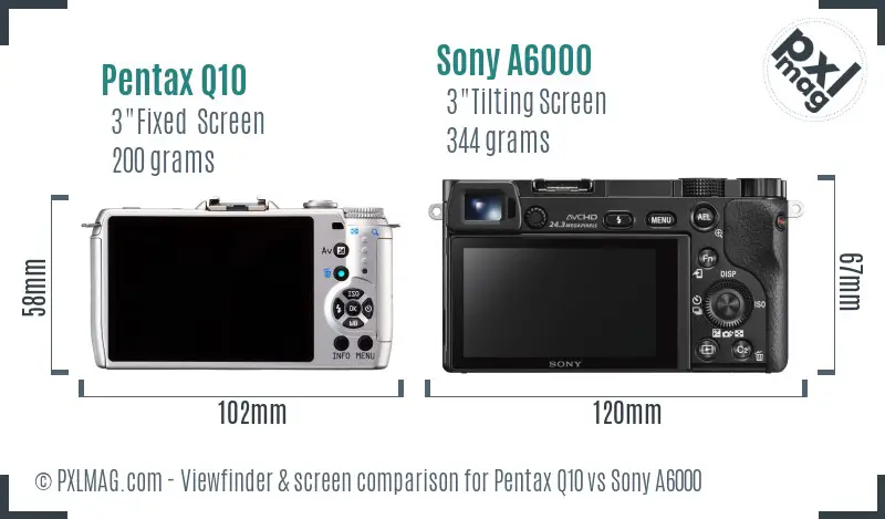 Pentax Q10 vs Sony A6000 Screen and Viewfinder comparison