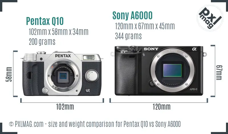 Pentax Q10 vs Sony A6000 size comparison
