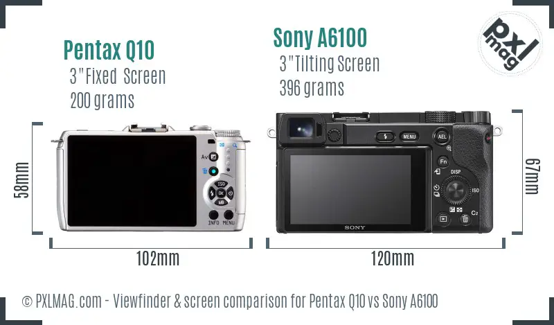 Pentax Q10 vs Sony A6100 Screen and Viewfinder comparison