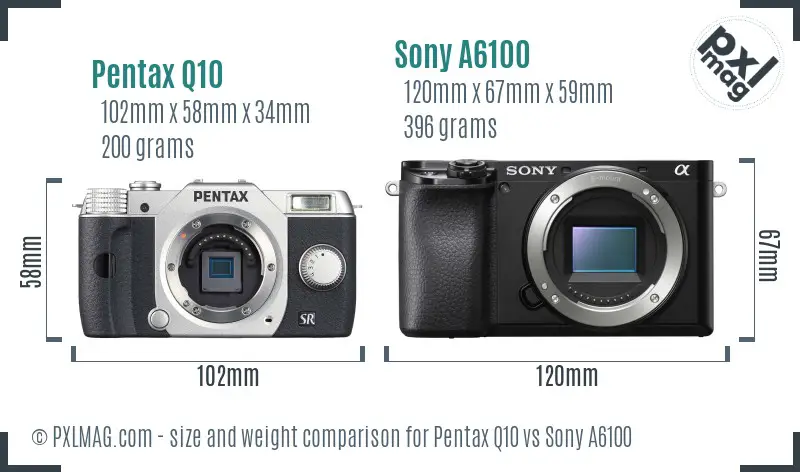 Pentax Q10 vs Sony A6100 size comparison