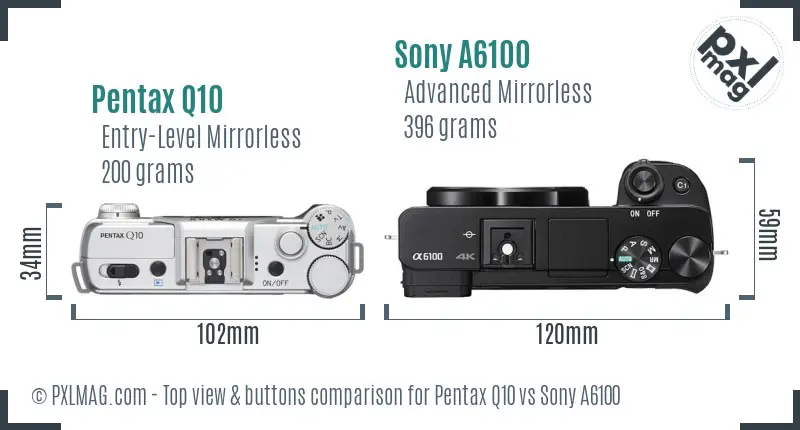 Pentax Q10 vs Sony A6100 top view buttons comparison