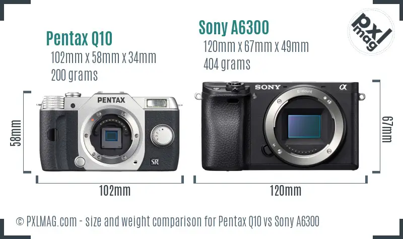 Pentax Q10 vs Sony A6300 size comparison Pentax Q10 vs Sony A6300 size comparison