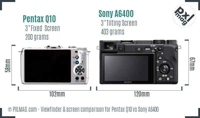 Pentax Q10 vs Sony A6400 Screen and Viewfinder comparison