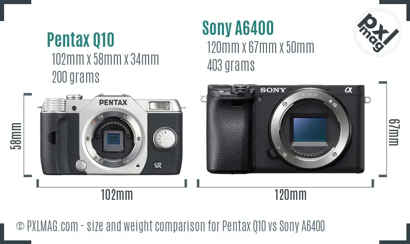 Pentax Q10 vs Sony A6400 size comparison