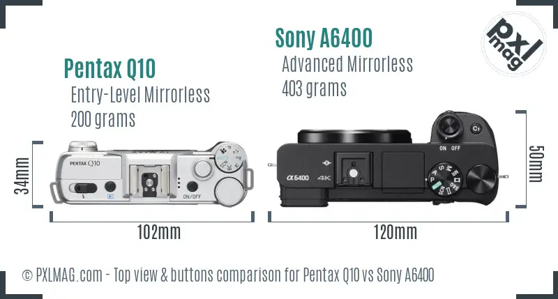 Pentax Q10 vs Sony A6400 top view buttons comparison