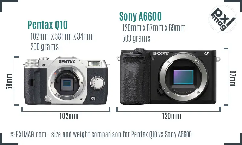 Pentax Q10 vs Sony A6600 size comparison