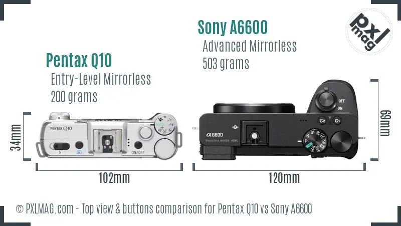 Pentax Q10 vs Sony A6600 top view buttons comparison