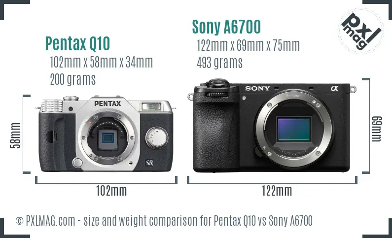 Pentax Q10 vs Sony A6700 size comparison Pentax Q10 vs Sony A6700 size comparison