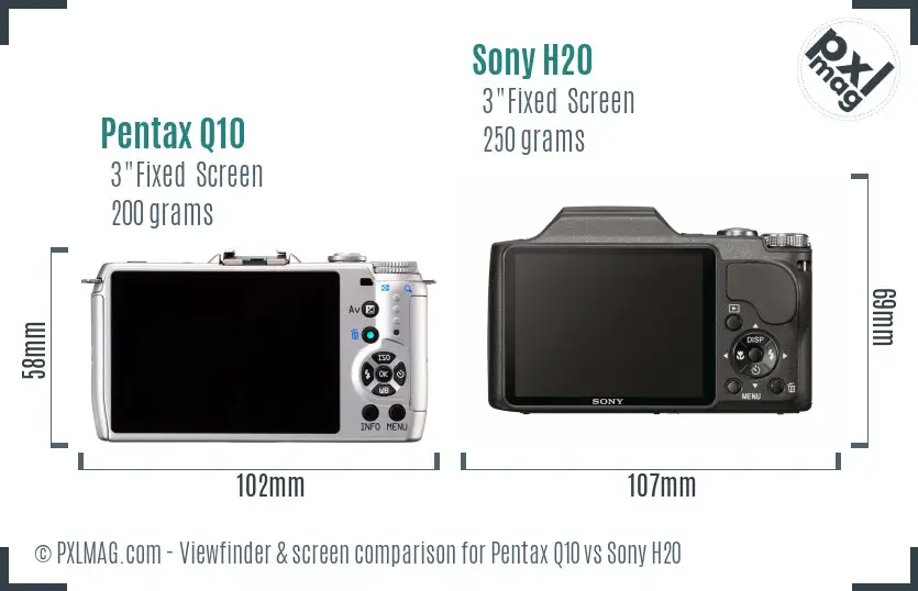 Pentax Q10 vs Sony H20 Screen and Viewfinder comparison