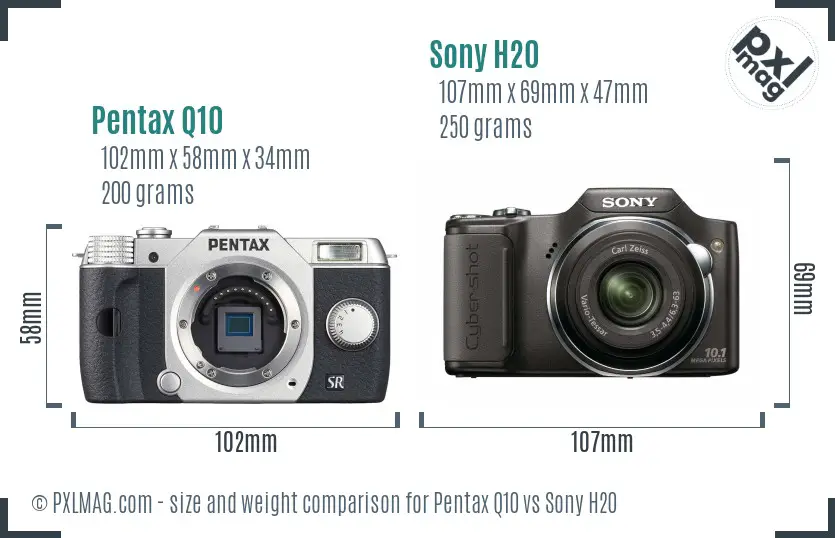 Pentax Q10 vs Sony H20 size comparison