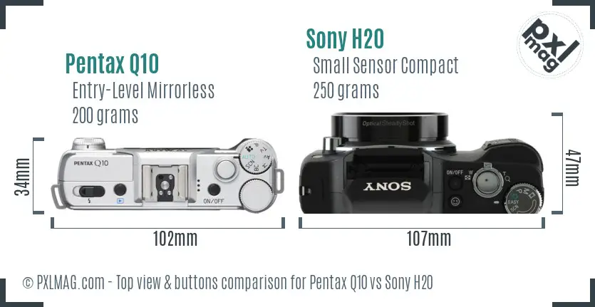 Pentax Q10 vs Sony H20 top view buttons comparison