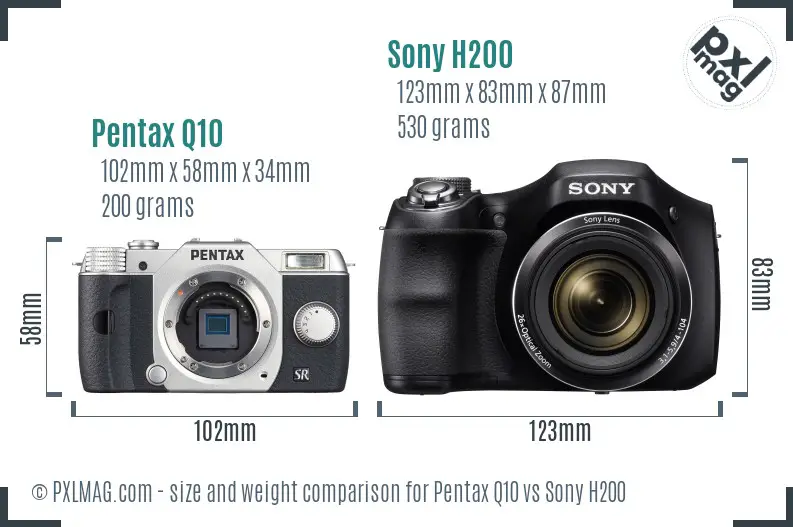 Pentax Q10 vs Sony H200 size comparison