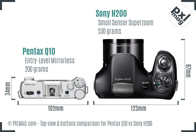 Pentax Q10 vs Sony H200 top view buttons comparison