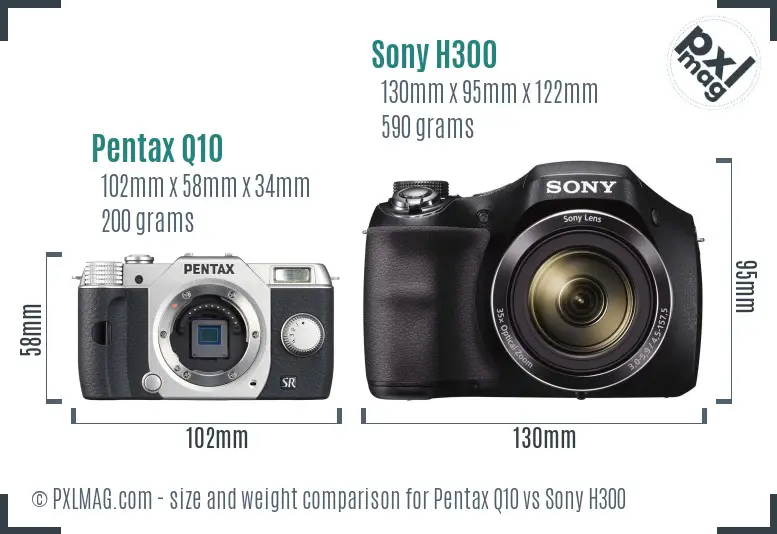 Pentax Q10 vs Sony H300 size comparison