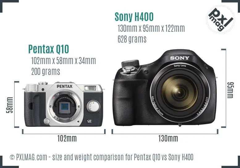Pentax Q10 vs Sony H400 size comparison