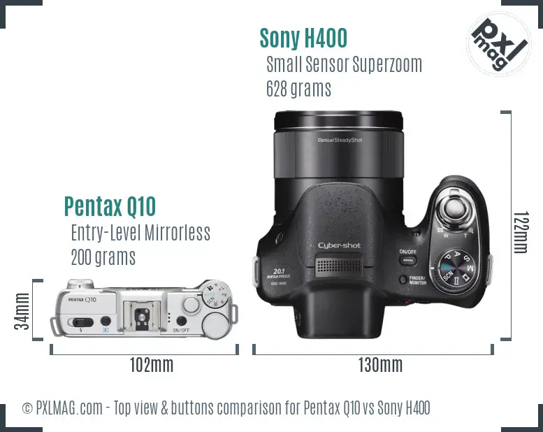 Pentax Q10 vs Sony H400 top view buttons comparison