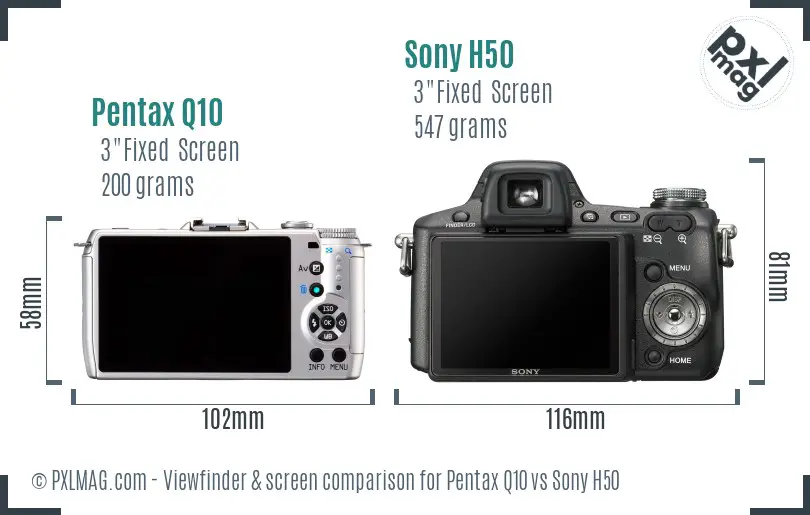 Pentax Q10 vs Sony H50 Screen and Viewfinder comparison