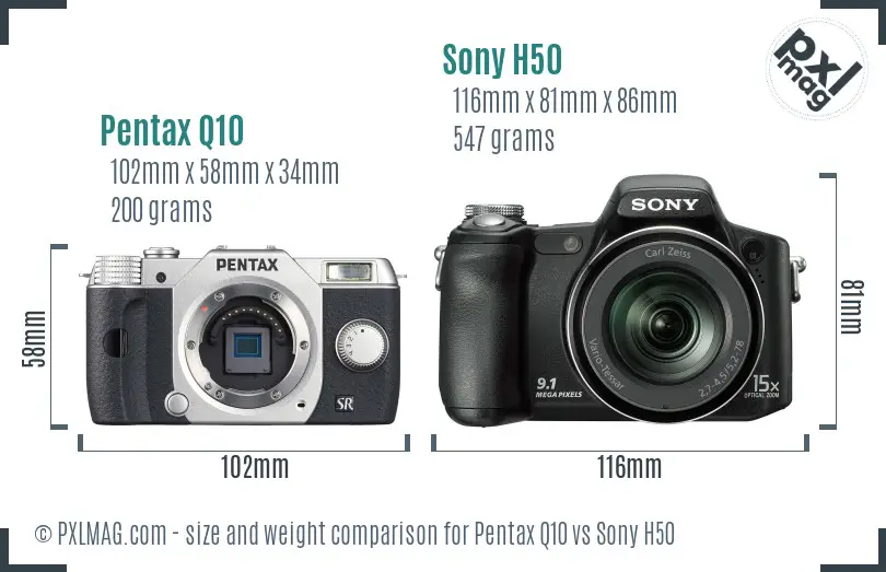 Pentax Q10 vs Sony H50 size comparison