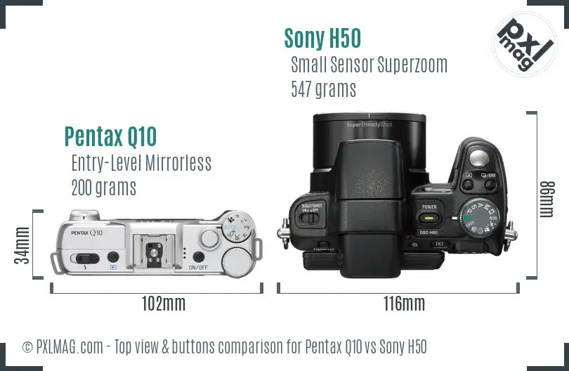 Pentax Q10 vs Sony H50 top view buttons comparison