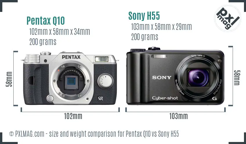 Pentax Q10 vs Sony H55 size comparison