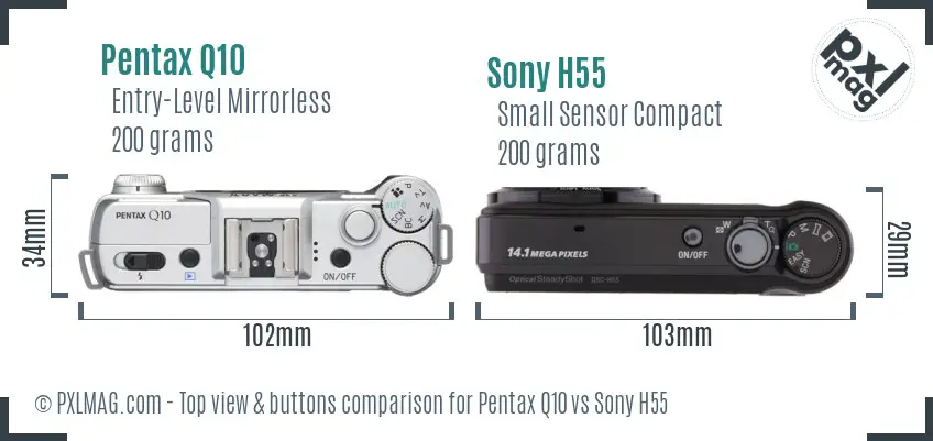 Pentax Q10 vs Sony H55 top view buttons comparison