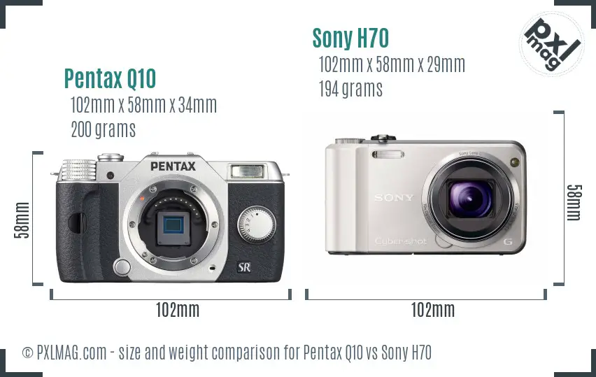 Pentax Q10 vs Sony H70 size comparison