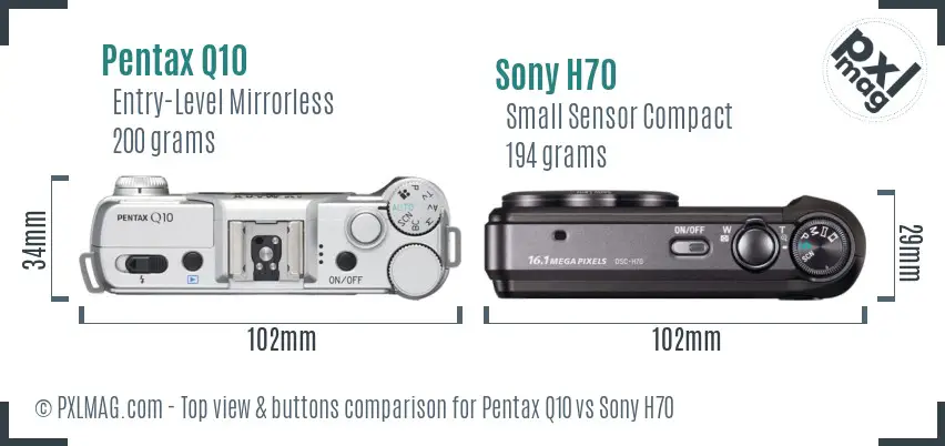 Pentax Q10 vs Sony H70 top view buttons comparison