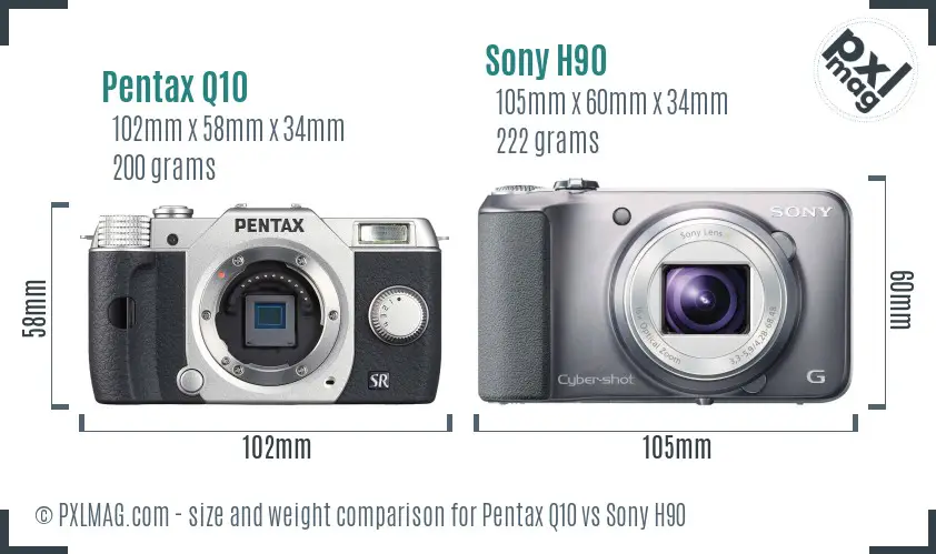 Pentax Q10 vs Sony H90 size comparison