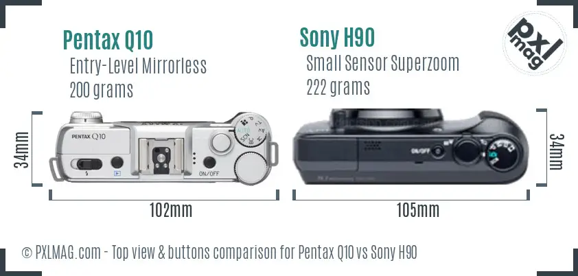 Pentax Q10 vs Sony H90 top view buttons comparison