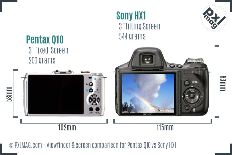 Pentax Q10 vs Sony HX1 Screen and Viewfinder comparison