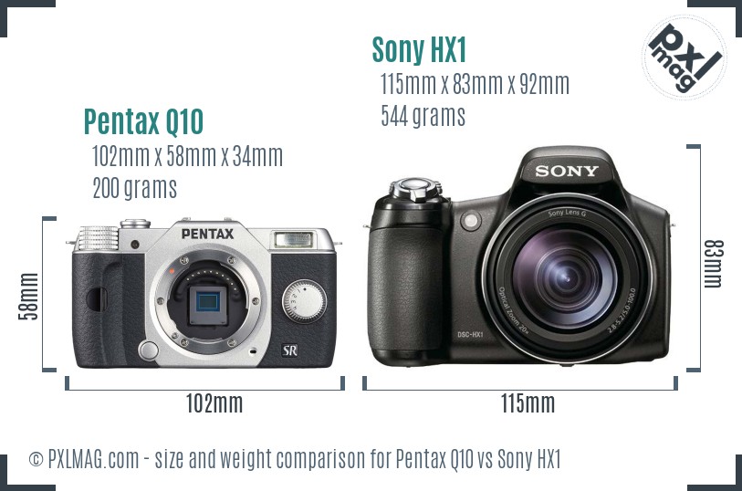 Pentax Q10 vs Sony HX1 size comparison