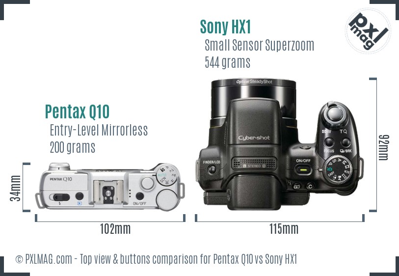 Pentax Q10 vs Sony HX1 top view buttons comparison