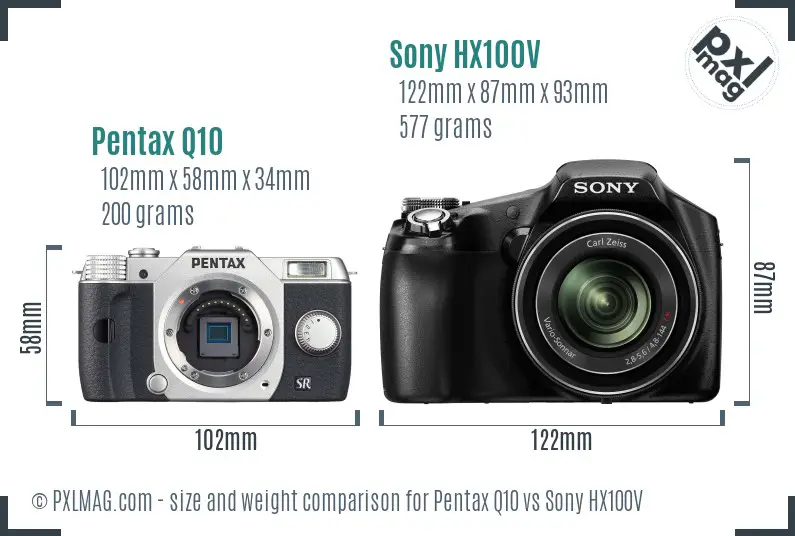 Pentax Q10 vs Sony HX100V size comparison