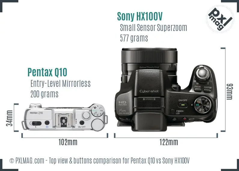 Pentax Q10 vs Sony HX100V top view buttons comparison