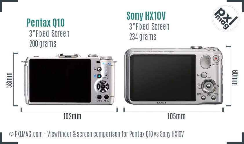 Pentax Q10 vs Sony HX10V Screen and Viewfinder comparison