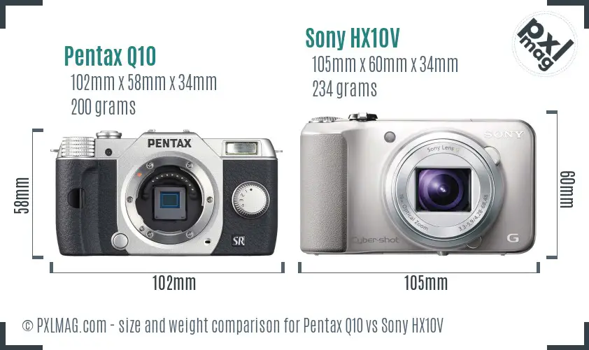 Pentax Q10 vs Sony HX10V size comparison