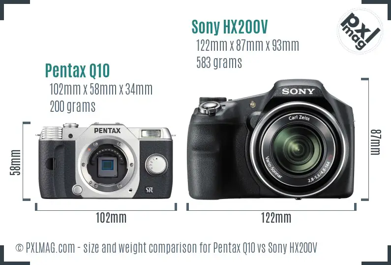 Pentax Q10 vs Sony HX200V size comparison