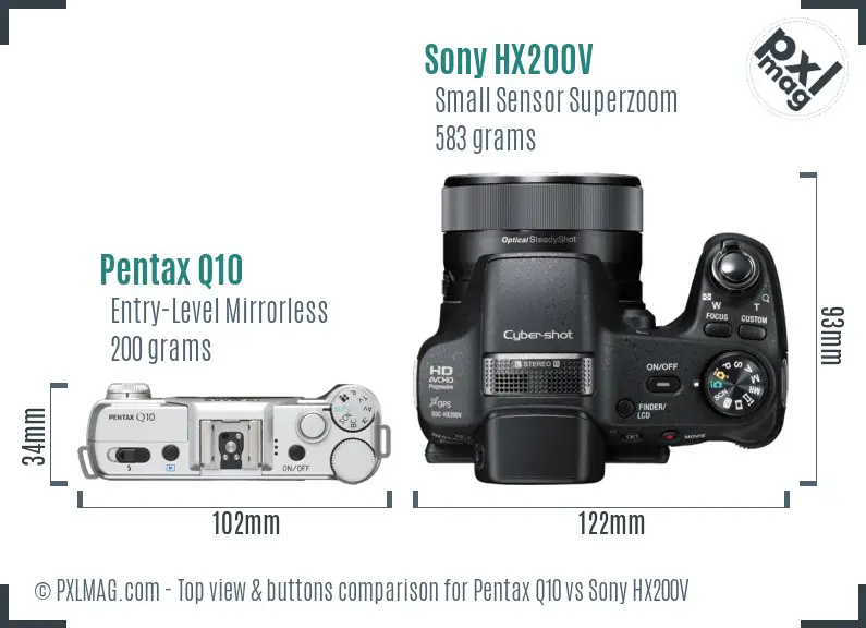 Pentax Q10 vs Sony HX200V top view buttons comparison