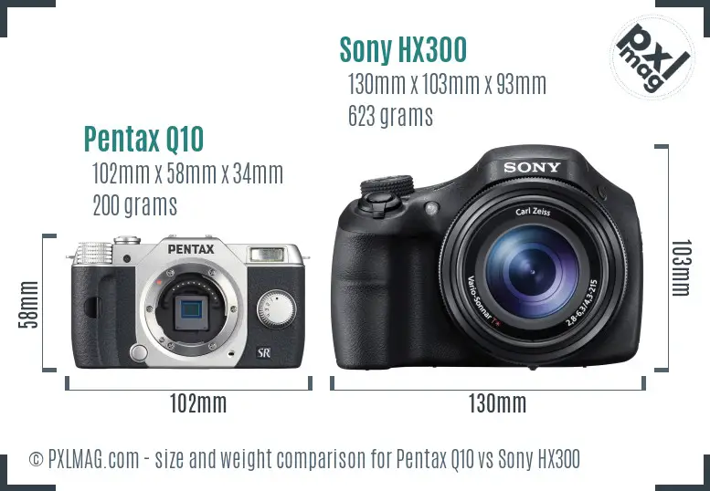 Pentax Q10 vs Sony HX300 size comparison