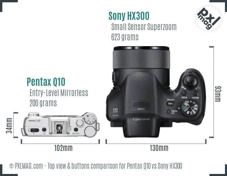 Pentax Q10 vs Sony HX300 top view buttons comparison