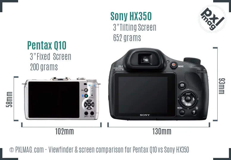 Pentax Q10 vs Sony HX350 Screen and Viewfinder comparison