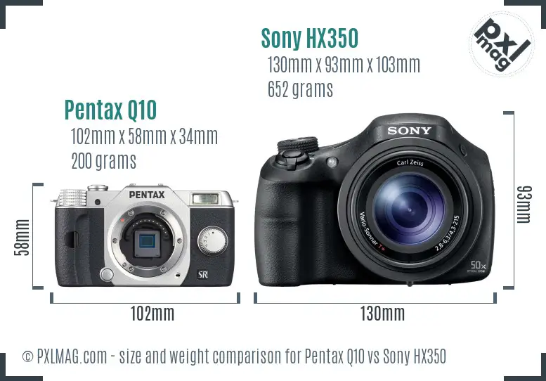 Pentax Q10 vs Sony HX350 size comparison