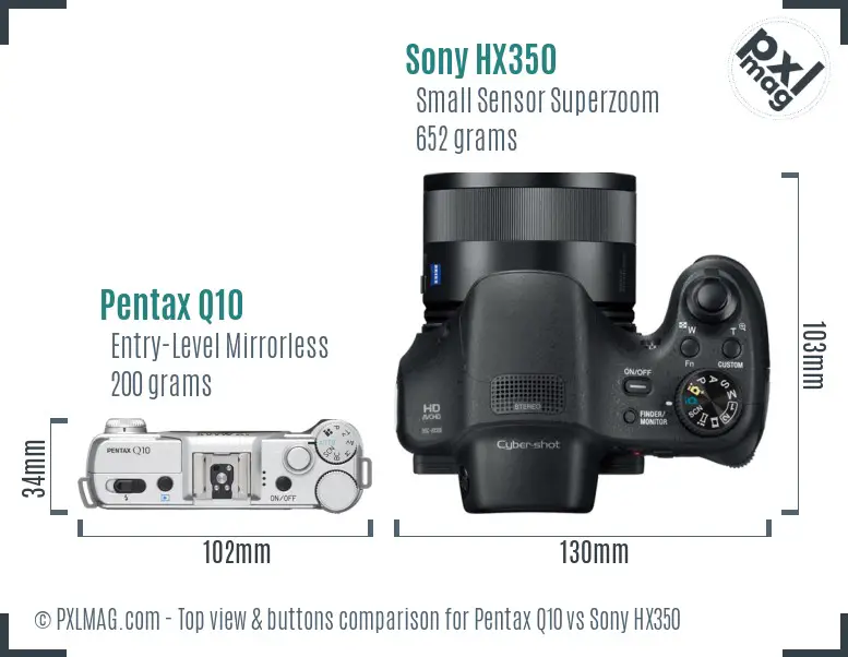 Pentax Q10 vs Sony HX350 top view buttons comparison