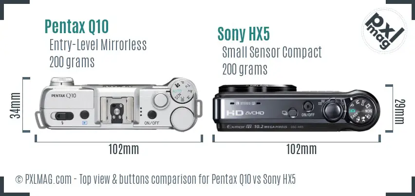 Pentax Q10 vs Sony HX5 top view buttons comparison