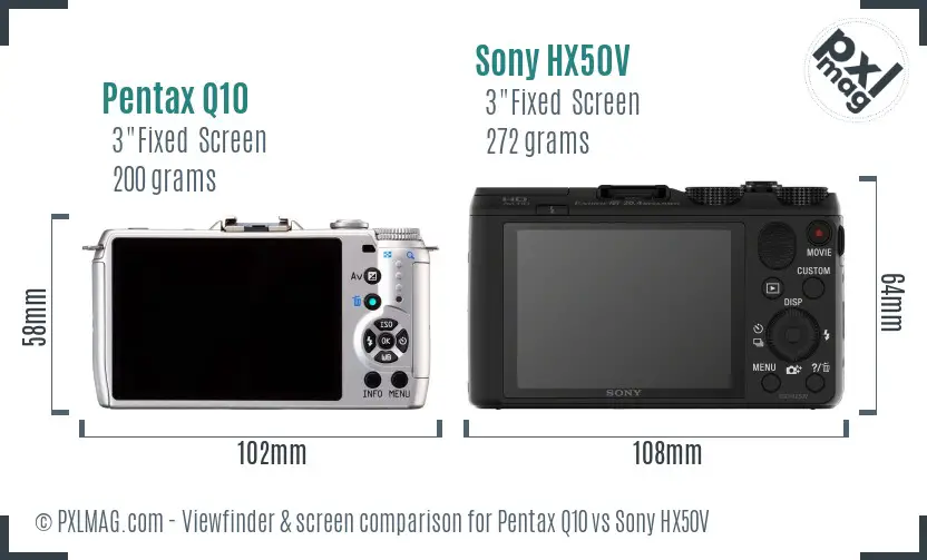 Pentax Q10 vs Sony HX50V Screen and Viewfinder comparison