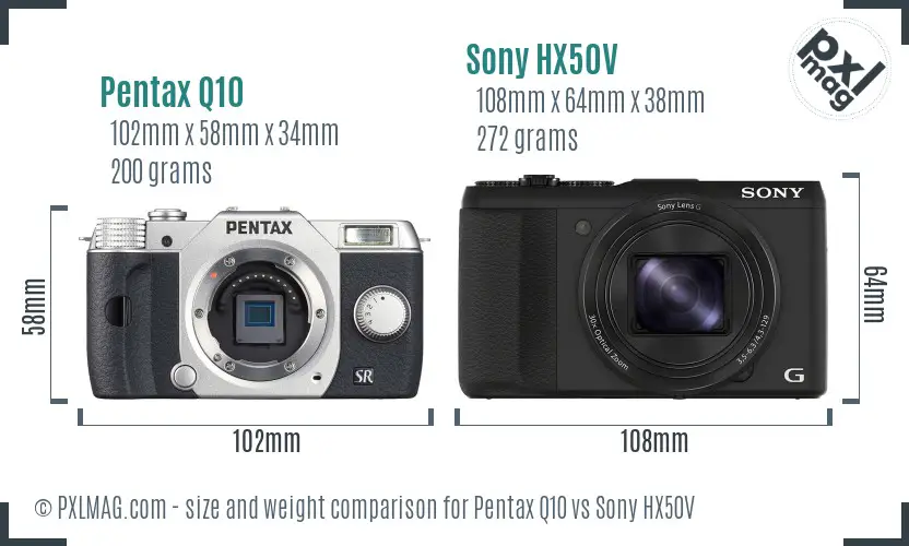 Pentax Q10 vs Sony HX50V size comparison