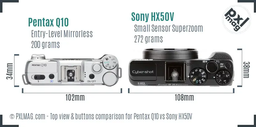 Pentax Q10 vs Sony HX50V top view buttons comparison